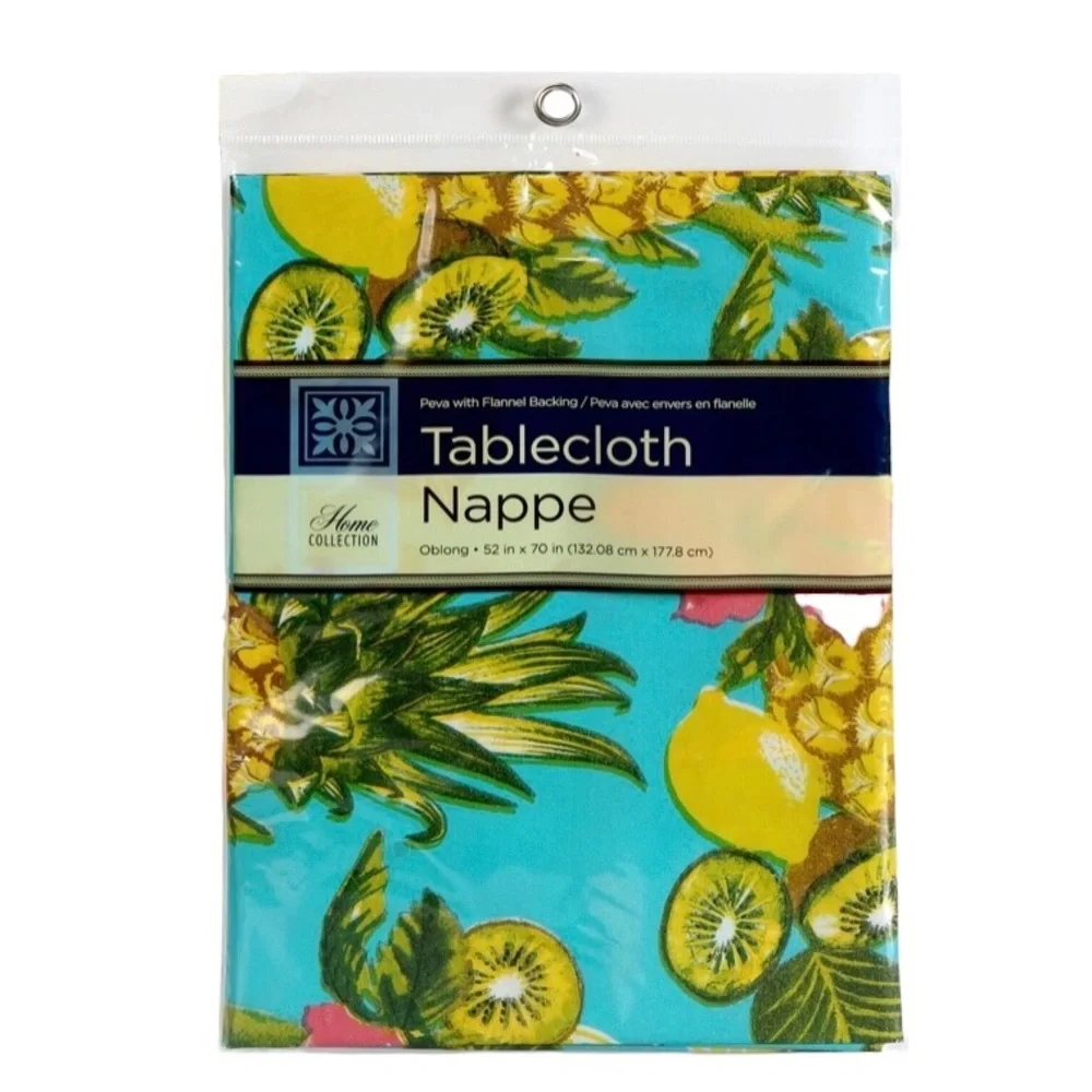 Home Collection Tropical Pineapple PEVA Tablecloth w Flannel Backing - Choose Sz